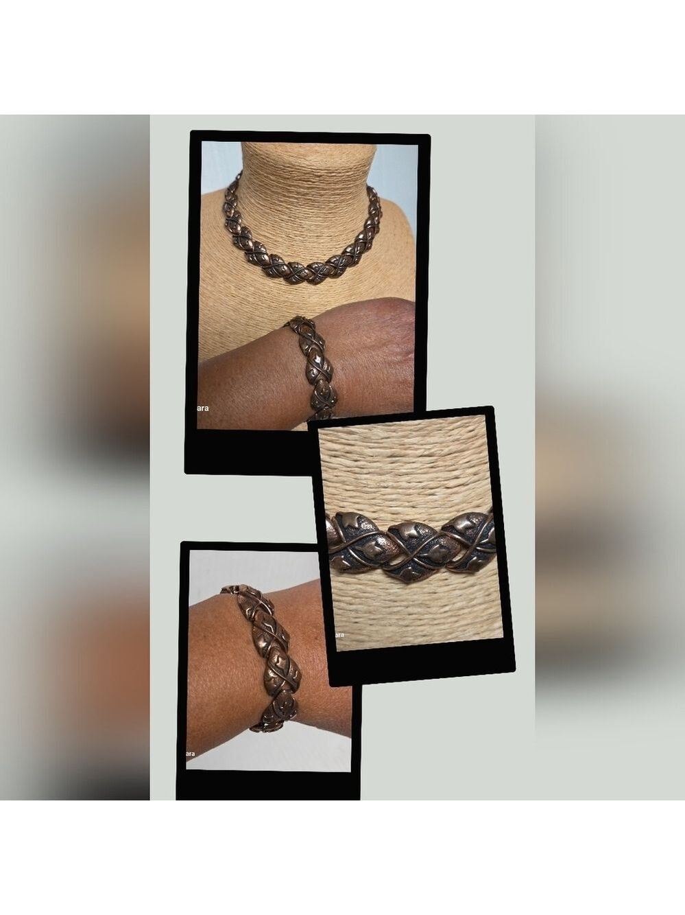 Vintage Mid-century Coro Copper Link Embossed Choker Necklace & Bracelet Set